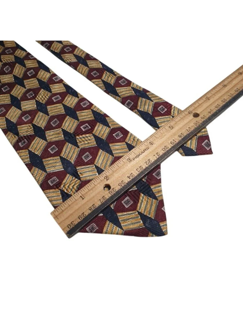 Alfani Geometric Multicolor Men’s Classic Silk Tie Burgundy Navy Yellow Pattern